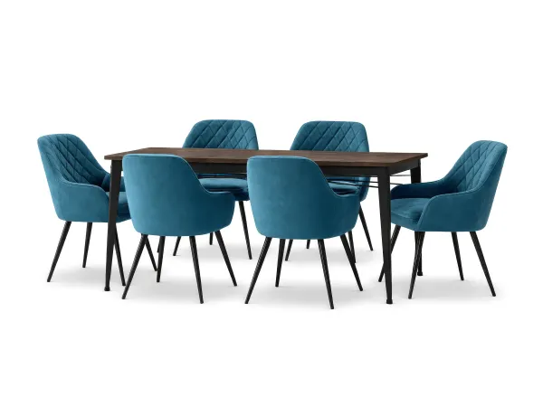 Orchid 6 Seater Dining Table with Chair in Teal Aqua